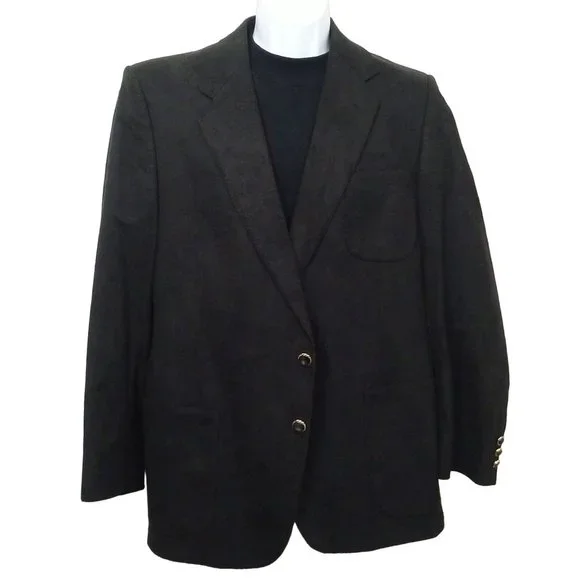 Vintage 80s Ratner USA-Made Tailored Suede Blazer Men-44 Sporty 2-Button Black